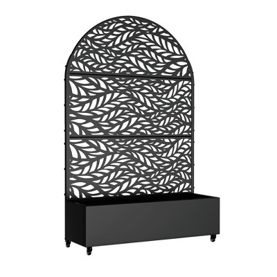 Lirago Metal Planter Box privacy screen Garden Bed with Trellis and Wheels - Black-6 ft. H x 4 ft. W