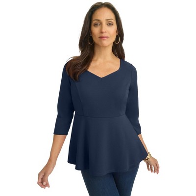 Jessica London Women's Plus Size Knit Crepe Sweetheart Neck Top