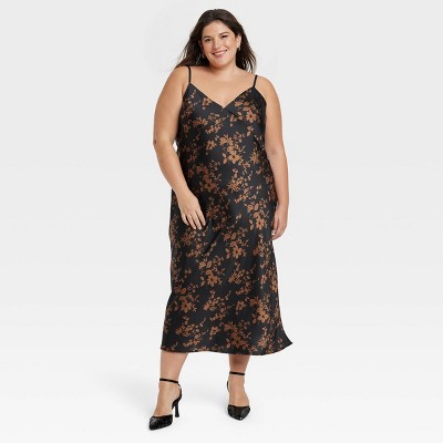 Target brand size 8 slip dress long in stretch fabric. in jet black, side  splits