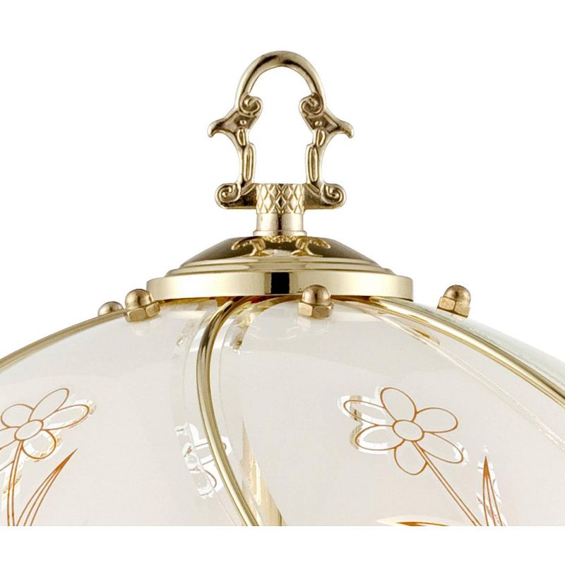 Regency Hill Flower Traditional Accent Table Lamp 19 1/2" High Polished Brass Touch On Off Floral Glass Shade for Bedroom Living Room Bedside Office, 3 of 8