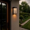 ALOADECOR 1-Light H12 in Modern Seeded Glass12W Integrated LED Outdoor Wall Sconce with Dusk to Dawn Sensor in Matte Black for Porch Patio (¨2 Pack) - 2 of 4