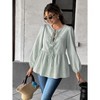 Womens Striped Puff Long Sleeve Tops Peplum Babydoll Tie Front Trendy Loose Fit Blouse Shirt - 2 of 4