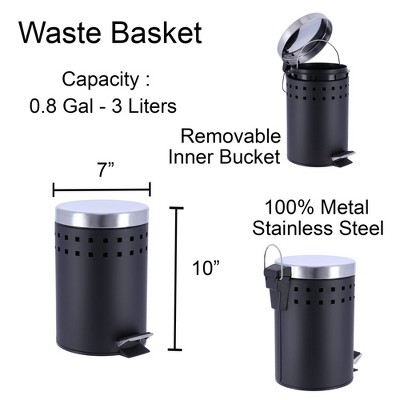 Black Stainless Steel Pedal Bathroom Trash Can with Lid