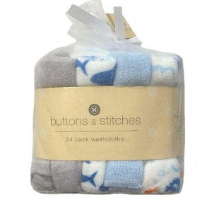 24 Pack of Baby Washcloths - Buttons & Stitches - Assorted Patterns for Male, Ages 12 months and up - 1 of 1