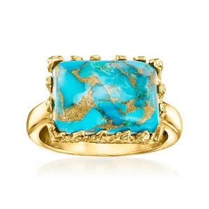Ross-Simons Rectangular Turquoise Ring in 18kt Gold Over Sterling - 1 of 4
