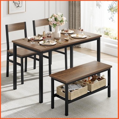 Dining Table Set for 4, Modern Kitchen Table with 2 Chairs and Bench , 4-Person Dining Room Table Set