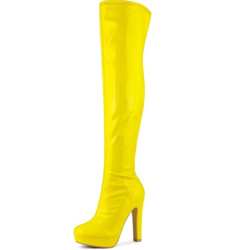 Allegra K Women's Platform Round Toe Chunky Heels Over the Knee High Boots  Yellow 9