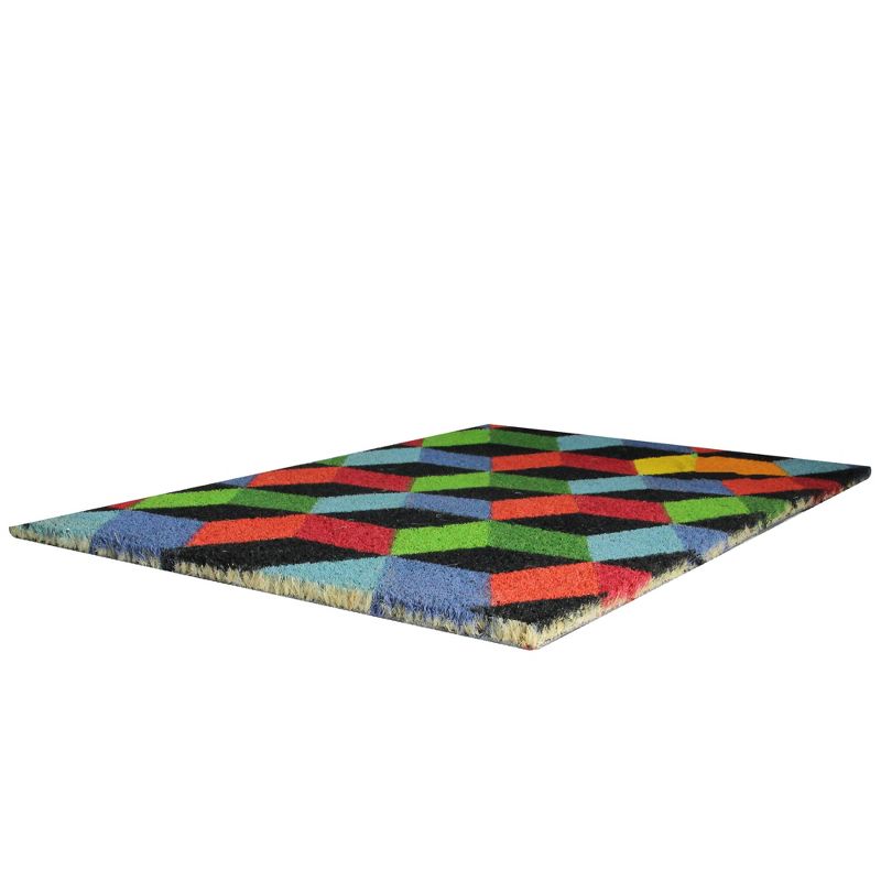Northlight Red and Green 3D Cube Design Rectangular Outdoor Doormat 29" x 18", 2 of 3