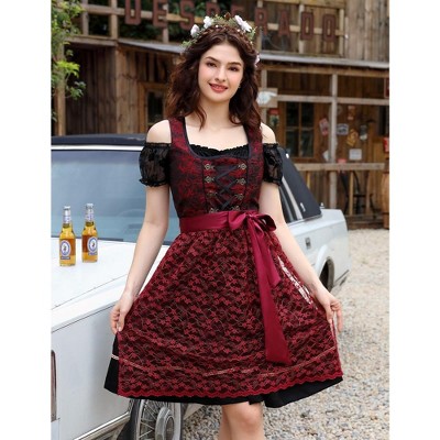 KOJOOIN Costume Women's Cosplay Dress Traditional Costume Carnival Outfit Burgundy rose S