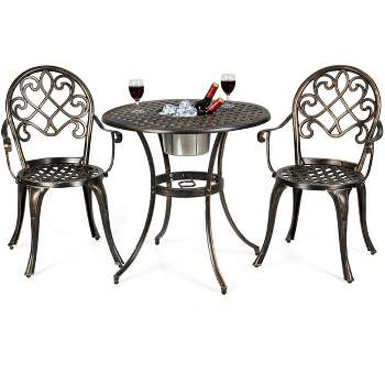 Costway 3PCS Patio Dining Set  Aluminum  Bistro Attached Removable Ice Bucket