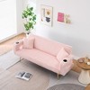 SKRAN White Corduroy Sofa with Pillows Straight-Row Design,Compact Study Sofa, Durable Fabric Upholstery for Home Office or Lounge - 4 of 4