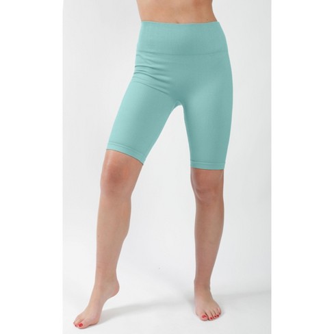 90 Degree By Reflex High Waist Ribbed 9 Biker Short - Aruba Blue