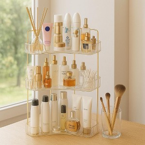 Corner Bathroom Counter Organizer Bathroom Countertop Shelf Makeup Organizer for Vanity Perfume Tray for Corner Storage (3 Tiers, White) - 1 of 4