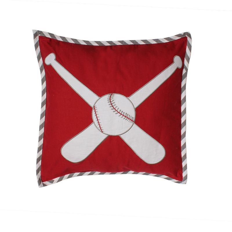 Bacati - Baseball Red/Grey Muslin Throw Pillow, 1 of 6