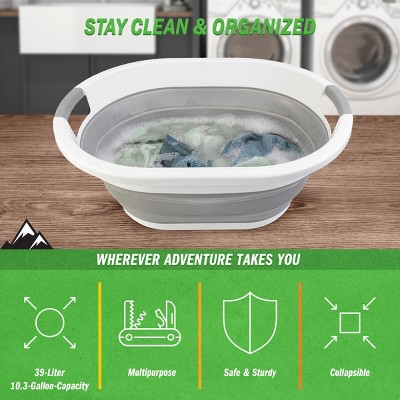 Gray and White 39L Collapsible Plastic Laundry Basket
