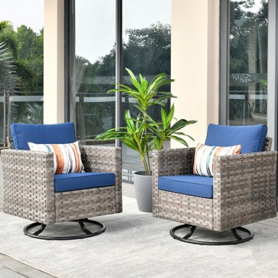 XIZZI Outdoor Rocking Chair 360 Degrees Swivel, Patio Bistro Set of 2, PE Rattan All Weather Outside Rocker Chair for Porch, Garden and Terrace