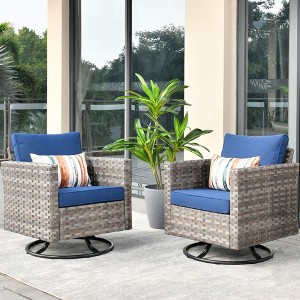 XIZZI Outdoor Rocking Chair 360 Degrees Swivel, Patio Bistro Set of 2, PE Rattan All Weather Outside Rocker Chair for Porch, Garden and Terrace - 1 of 4