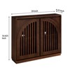 TIRAMISUBEST Mid Century Fluted Sideboard Curved Groove Doors 2 Outlet Holes Narrow Buffet Coffee Bar Cable Ports Living Room, Dark Walnut - 4 of 4
