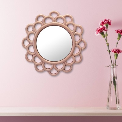 9" Round Dusty Rose Ceramic Cutout Wall Mirror