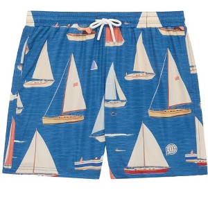 Future Planet Boys Kids Premium Designer Azure Fast-Dry 7" Swim Trunks Sailboats - 1 of 4