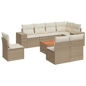 vidaXL Patio Sofa Set with Cushions Outdoor Furniture 9 Piece Poly Rattan - Beige and Cream - 1 of 4