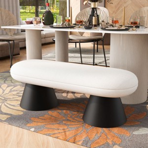 Modern Oval Upholstered Dining Bench,Fabric Bedroom End of Bed Bench,Console Bench with Iron Legs for Entryway Or Dining Room-Coolbibila - 1 of 4