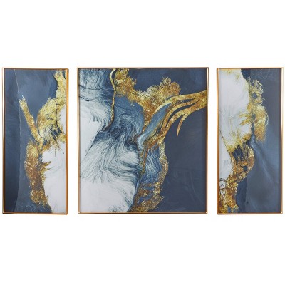 Set of 3 Porcelain Framed Wall Arts with Gold Aluminum Frame - CosmoLiving by Cosmopolitan