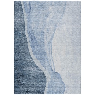 Navy Blue And Sky Blue Abstract Washable Indoor Outdoor Area Rug