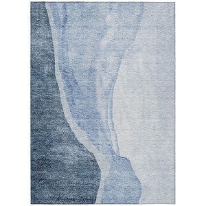 Navy Blue And Sky Blue Abstract Washable Indoor Outdoor Area Rug - 1 of 4