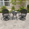 3-Piece Round Cast Aluminum Patio Set with Swivel Chairs,Red Cushions,and Umbrella Hole - 4 of 4