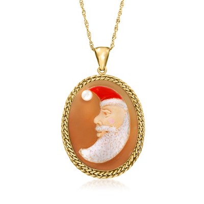 Ross-Simons Italian Orange Shell Santa Cameo Pendant Necklace in 18kt Gold Over Sterling Size
