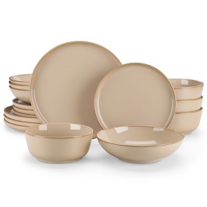 vancasso 16-Piece Brown Double-Sided Kiln-Glazed Set - Unique Curved Edge Plates & Bowls for 4 - 1 of 4