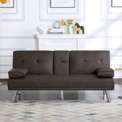 DOMETOUR 66.1" Futon Sleeper Sofa Bed for Living Room, PU Leather Adjustable Backrest Convertible Sofa