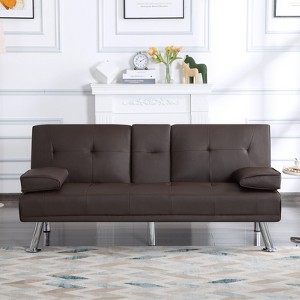 DOMETOUR 66.1" Futon Sleeper Sofa Bed for Living Room, PU Leather Adjustable Backrest Convertible Sofa - 1 of 4