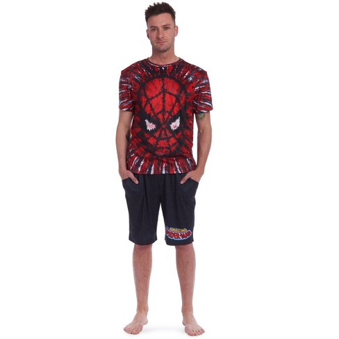 Marvel Avengers Spider-man Mens Pajama Shirt And Shorts Set Tie Dye Black /  Red Medium : Target