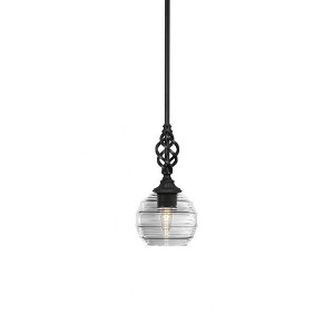 Toltec Lighting Elegante 1 - Light Pendant in  Matte Black with 6" Clear Ribbed Shade - 1 of 2