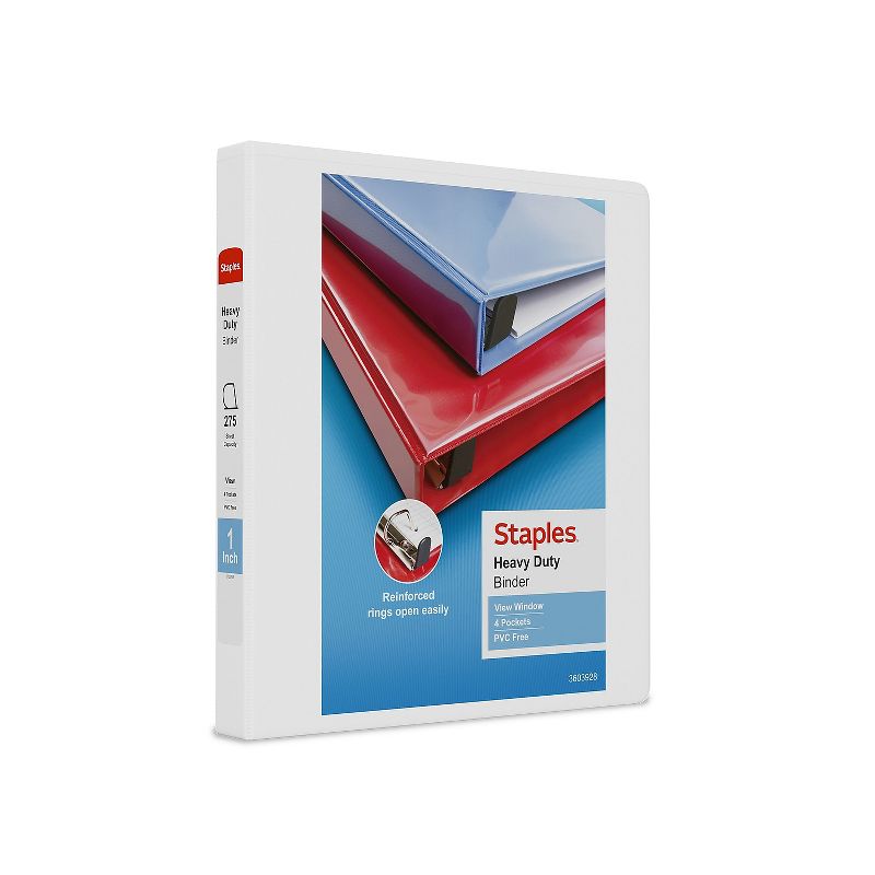 Staples Heavy Duty 1" 3-Ring View Binder White (24667) 82696, 1 of 8