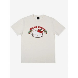 Hello Kitty Strawberries Puff Print Crew Neck Short Sleeve White Unisex Adult T-shirt - 1 of 2
