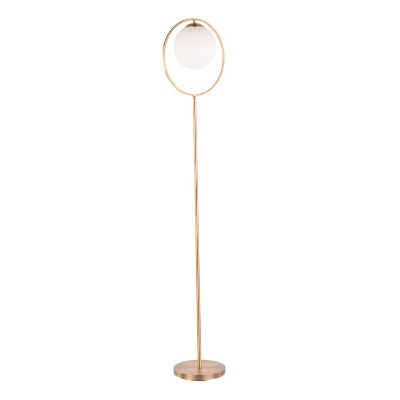 Metal and Frosted Glass Moon Contemporary Floor Lamp Gold (Includes LED Light Bulb) - LumiSource