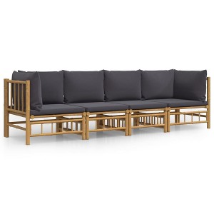 vidaXL Garden Lounge Set Natural Bamboo, Dark Grey Cushions - 1 of 4