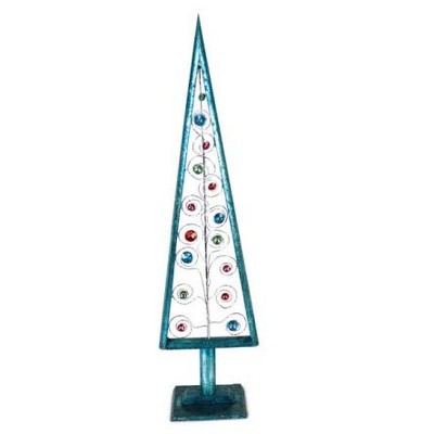 Melrose 23.5" Turquoise Blue and Red Tabletop Christmas Tree with Jewels