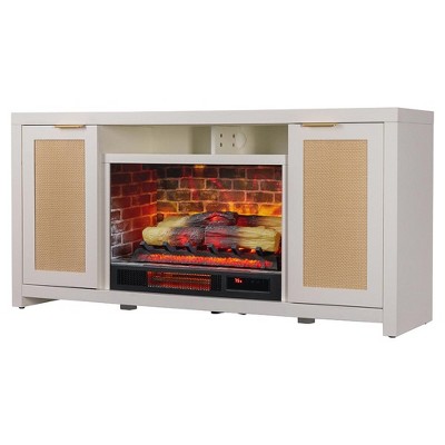 Inlet Cove White Rattan TV Stand with Electric Fireplace