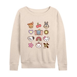 Women's - Disney Classics - Character Group With Icons Lightweight French Terry Wide Neck Long Sleeve Shirt - 1 of 4