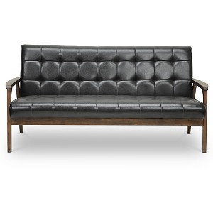 Mid-Century Masterpieces Sofa Brown - Baxton Studio: Faux Leather Upholstery, Office Seating, 3-Person Capacity - 1 of 3