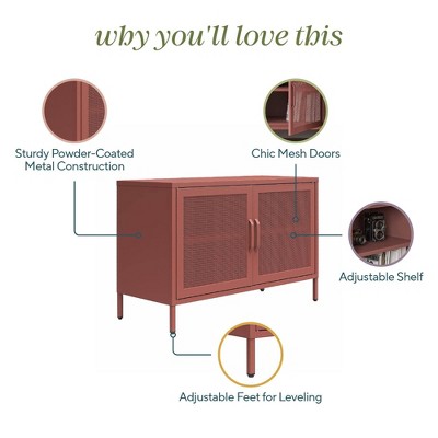 Terracotta Metal Mesh 2-Door Adjustable Storage Cabinet