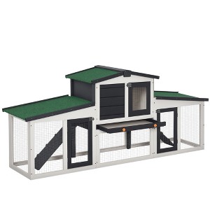 PawHut Large Rabbit Hutch with Double Runs, Wooden Guinea Pig Cage Outdoor  with Removable Tray, Ramps, Roof, 78" x 19" x 34", Gray - 1 of 4