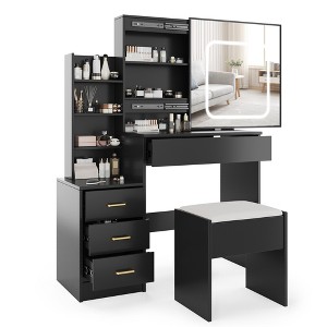 Makeup Vanity Desk with Mirror, Vanity Table and Chair Set, 3 Color Modes Adjustable, Multi-Layer Shelves and Drawer Storage, for Bedroom - 1 of 4