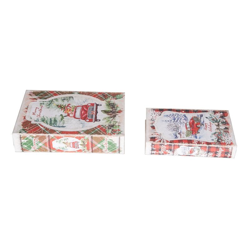 Transpac Wood 11.81 in. Multicolor Christmas Nesting Book Boxes Set of 2, 2 of 4