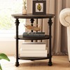 Homhougo Round End Table with Storage Shelves, 3-Tier Round Farmhouse Side Table w/Mental Support Legs, Rustic End Table Accent Nighstands Dark Oak - 4 of 4