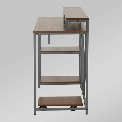 Modern Industrial Walnut Writing Desk with Steel Frame and CPU Caddy